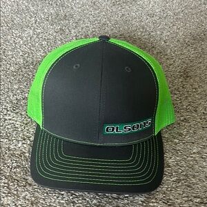 Olsons Charcoal Gray and Green Trucker Hat